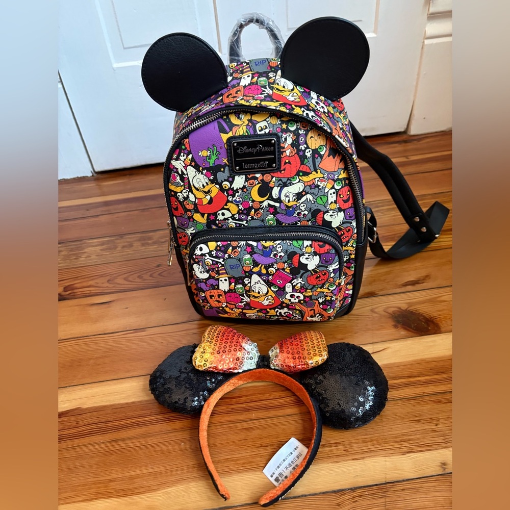 NWT Disney Loungefly Backpack 2022 Halloween AND pre-owned Minnie Ears
